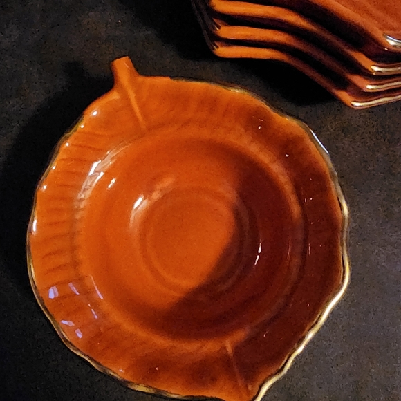 Vintage Orange Leaf Gold Trim Bowl & 4 Serving Plates USA California M700 - Picture 9 of 11